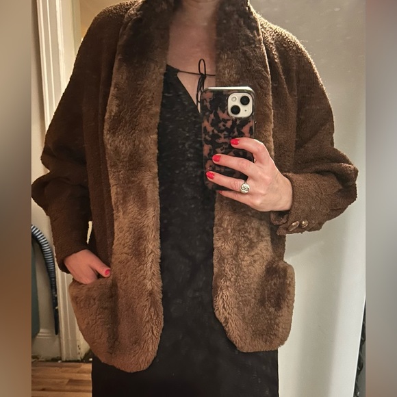 VINTAGE 1940s Beaver Fur Wool Kraeler Coat Women’s Medium Brown Bakelite Jacket - Picture 7 of 10
